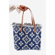 Patterned Large Woven Beach Bag Navy Blue Sadhara