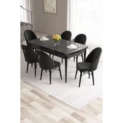 Hanah Home Set Trpezarijski sto i 6 stolica Roz, Crni