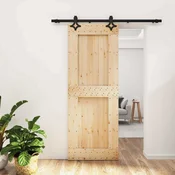 vidaXL Drsna vrata Naravna in črna 80 x 210 cm Masiven borov les