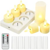 Nikcorp LED akumulatorske svečke tealight Topla 6 kos bele z daljinskim upravljalnikom, topla bela 2700K, USB polnjenje do 22 ur, premer 1,57 cm višina 2,16 cm, doseg 5 m