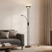 Lindby LED-stoječa svetilka Yveta, rjave barve, svetilka za branje, z možnostjo - Dnevna soba/jedilnica - Podeželska hiša/Rustikalna - rja, bela alabastrina - Kovina