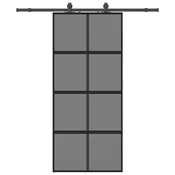 Vidaxl Drsna vrata z opremo črna 90x205 cm kaljeno steklo