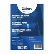 Avery Zweckform identifikacijske zapestnice TYVBL-50 so narejene iz trpežnega Tyvek materiala. Velikost zapestnic je 19 x 256 mm, barva neonsko modra. Zapestnice so na listih A4 in se jih enostavno loči.