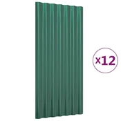 Vidaxl Strešne plošče 12 kosov cinkano jeklo zelene 80x36 cm
