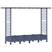 Vidaxl Dvignjeno ležišče s trellisom in streho Siva 203 x 40 x 127 cm
