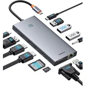 Baseus USB C Docking Station 13-v-1, 3 Monitorji (2xHDMI 4K@60Hz, DP 4K@60Hz, VGA)