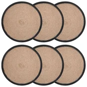 vidaXL Placemeti iz jute 6 pcs Naravna in črna O 30 cm 100% Tossa juta