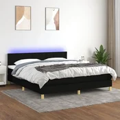 Greatstore Box spring postelja z vzmetnico LED črna 180x200 cm blago