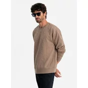 OMBRE Pánská mikina RELAXED FIT s vyraženým písmem hnědá V3 OM-SSNZ-0164 MDN127128 S