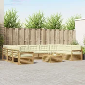 Set vanjskih sofa 10 kom. Bijela i krem Cvrsto drvo akacije