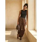 Sinsay - Wide leg pantalone sa mešavinom viskoze - tamno braon