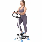 HOMCOM Stepper z ročajem in LCD zaslonom, stepper za domači fitnes z nastavljivo odpornostjo in nedrsečimi pedali, fitnes vadba za domačo telovadnico, bela in modra