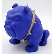 Casa Padrino luxury decorative figure bulldog dog with necklace blue/gold H. 55 cm - Resin decorative sculpture - Living room decoration - Luxury decorative animal figure