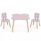 Northix Otroški komplet miza v obliki rože 60x60 cm les 1+2 roza