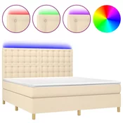 vidaXL vidaXL Box spring postelja z vzmetnico LED krem 180x200 cm blago, (20896394)