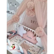 Bubamara037 Set za krevetac sa ogradicom od pletenica, bez lastiša, Roze-Beli