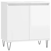 Vidaxl Kopalniška omarica visok sijaj bela 58x33x60 cm inženirski les