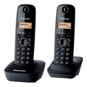 Panasonic brezžični telefon, DUO DECT, 1.25 LED zaslon, črna barva - KX-TG1612FXH
