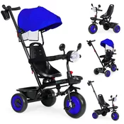 Djecji tricikl 3u1 sa okretnim sjedalom, baldahin, plava, ECOTOYS