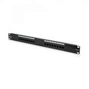 CAT 6, Class E patch panel, unshielded, 16-port RJ45, 8P8C, LSA, 1U, rack mount, black, 482x44x109