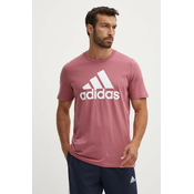 Pamučna majica adidas Essentials za muškarce, boja: ružičasta, s tiskom, IX0137