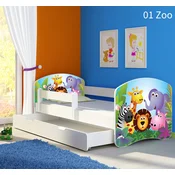Djecji krevet ACMA s motivom, bocna bijela + ladica 160x80 cm 01 Zoo