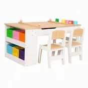 Kinder home 3 u 1 deciji drveni sto sa 2 stolice, tablom za crtanje, organizatorom i rolnom papira ( W08G516 )