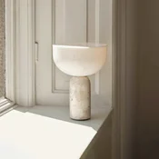 NEW WORKS LED namizna svetilka na baterije Kizu, bež, marmor, z možnostjo - Dnevna soba/jedilnica - Dizajn - bež, bela