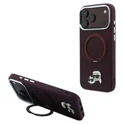 Karl Lagerfeld zadnji ovitek iz zrnatega PU K&CH Heads z obročnim stojalom MagSafe za iPhone 18 Pro bordo