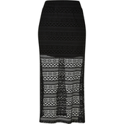 Womens Stretch Crochet Lace Midi Skirt Black
