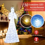 Northix Božični angel z vnaprej osvetljenimi lučmi 1,55 m, 150 LED, za notranjo in zunanjo uporabo