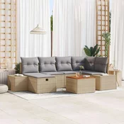 set od 7 komada vrtnih kauca s jastucicima bež poly rattan