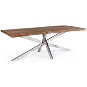 Casa Padrino luxury dining table brown/silver 220 x 100 x H. 77 cm - Rectangular kitchen table with solid wood table top and stainless steel legs - Dining room furniture - Luxury furniture
