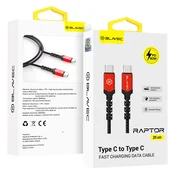 BLAVEC Pleteni kabel Raptor Type-C na Type-C PD 60W 3A 0,25m Apple CarPlay/Android Auto CRA-CC3BR025 črno-rdeč