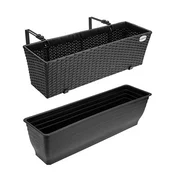 Northix Komplet okenskih škatel iz poli ratana, 60x20x19 cm, črne barve, 2 kosa