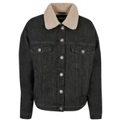 Womens oversized denim jacket Sherpa, black washed