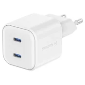 Swissten napajalnik gan 2x usb-c 20w power delivery bela