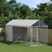 Zunanja pasja ograda s streho srebrna 2x6x2,5 m pocinkano jeklo - vidaXL - Srebrna - 57.6 - 2 x 6 x 2.5 m - 2025-vidaXL