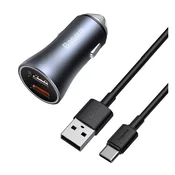 BASEUS GOLDEN CONTACTOR PRO punjac za automobil s 2 USB prikljucka, 40 W, PD brzo punjenje + Type-C kabel, SIVA TZCCJD-A0G
