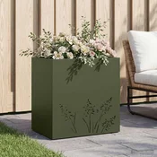 Vidaxl Vrtni lonček Olivno zelena 50 x 30 x 49 cm Mlinjeni jeklo