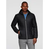 Ombre Mens quilted jacket with combined materials and hood - navy blue