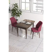 Hanah Home trpezarijski set Arp, sto i 2 stolice, ploca u dekoru drveta Baroque, bordo tkanina Babyface