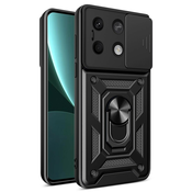 Oklepni ovitek MaX-Armor z obročem, kovinsko ploščico in zaščito zadnjih kamer za Xiaomi Redmi Note 13 5G - army black