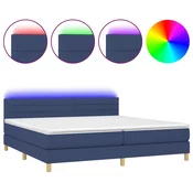 vidaXL vidaXL Box spring postelja z vzmetnico LED modra 200x200 cm blago, (20899649)
