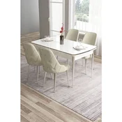 Hanah Home trpezarijski set Tia, sto i 4 stolice, bela ploca, hromirane noge, krem tkanina Babyface