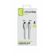 Cellularline Kabel CELLULARLINE USB-C na USB-C 5A 45W 1m Bijeli, (57198607)