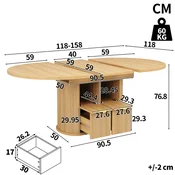 SONNENH Jedilna miza, 158 x 118 x 76.8 cm, MDF/kovina, predali za shranjevanje, za jedilnico