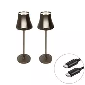 Set dveh retro namiznih svetilk temno bronaste barve, polnilnih, IP44 - Granny