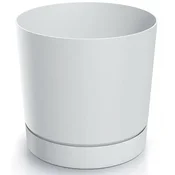 Prosperplast Cvetlični lonček s krožnikom, bela plastika, 19 cm, Tubo