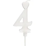 Sveča v obliki srca številka 4 bela 6 5 cm